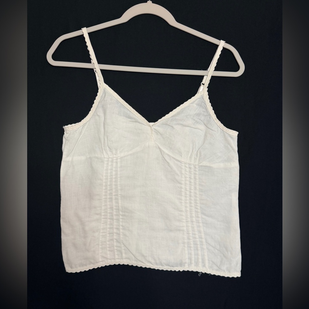 Elegant White linen Women's Camisole Camis Top Pleated